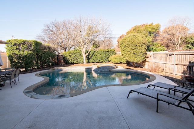 view of swimming pool featuring a patio area, a fenced backyard, and a fenced in pool