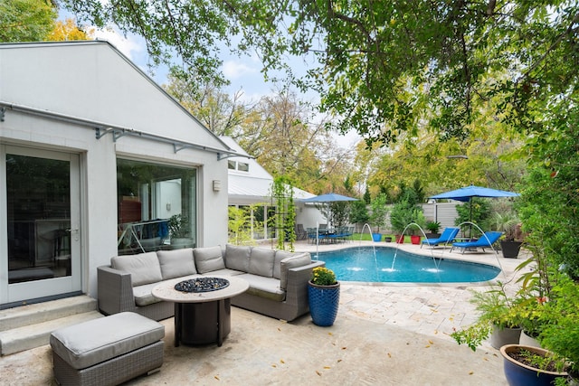 6005 Northwood Rd, Dallas, TX 75225 - outdoor pool with a patio area, fence, and outdoor dining space
