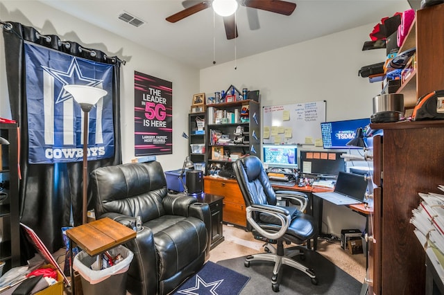 office space with ceiling fan and visible vents