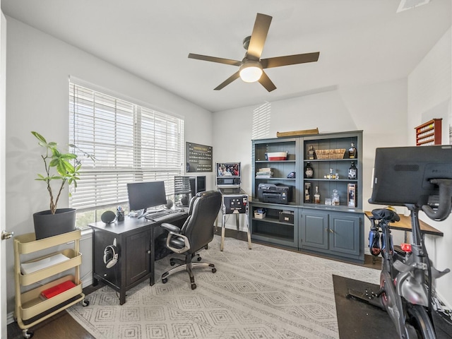 office space featuring plenty of natural light and a ceiling fan