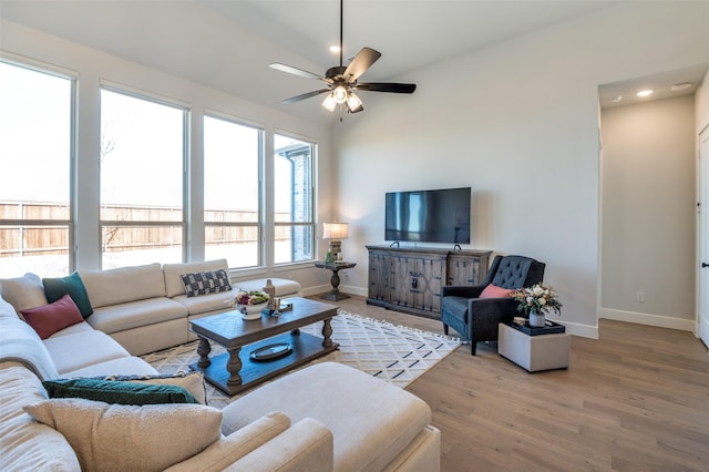 2521 Warwick Dr, Celina, TX 75009 - living room with recessed lighting, ceiling fan, baseboards, and light wood-style flooring