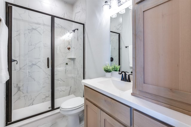 2521 Warwick Dr, Celina, TX 75009 - full bathroom with a marble finish shower, marble finish floor, vanity, and toilet