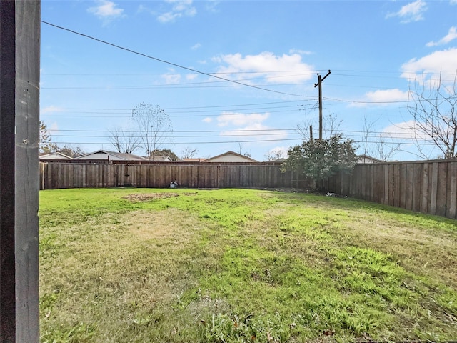 view of yard with a fenced backyard