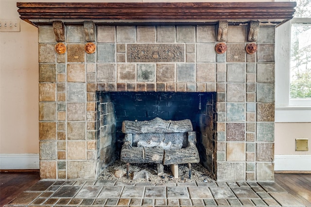 interior details featuring a fireplace