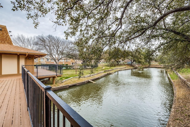 exterior space with a water view