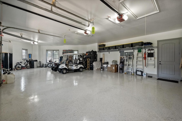 garage with a garage door opener