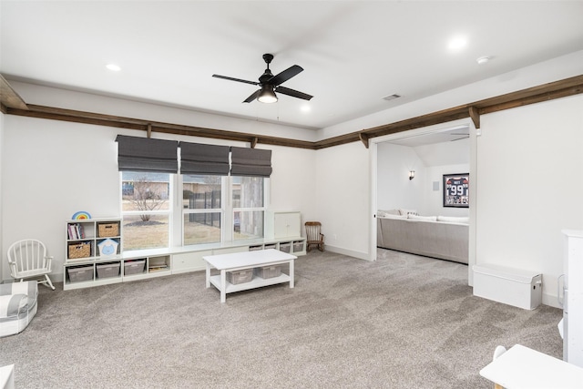 3200 W Fm 455, Celina, TX 75009 - sitting room featuring ceiling fan, recessed lighting, carpet flooring, visible vents, and baseboards