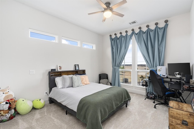3200 W Fm 455, Celina, TX 75009 - bedroom with light colored carpet, ceiling fan, and visible vents