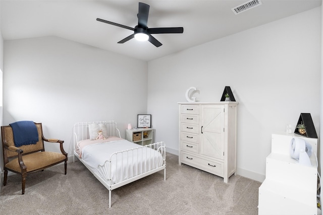 3200 W Fm 455, Celina, TX 75009 - bedroom featuring light colored carpet, visible vents, a ceiling fan, vaulted ceiling, and baseboards