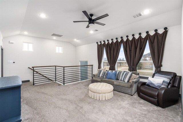 3200 W Fm 455, Celina, TX 75009 - carpeted living room featuring lofted ceiling, visible vents, and recessed lighting