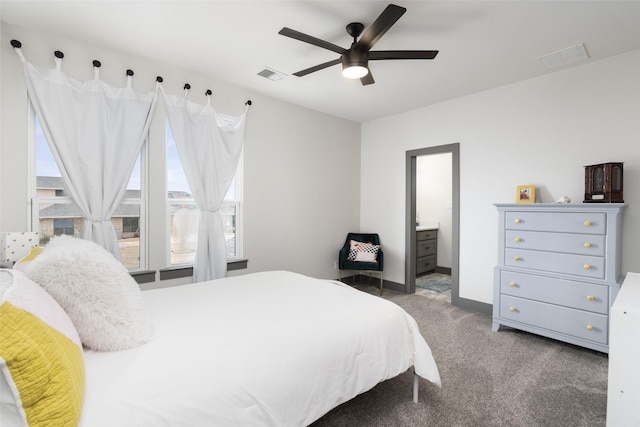 3200 W Fm 455, Celina, TX 75009 - carpeted bedroom with a ceiling fan, visible vents, ensuite bath, and baseboards