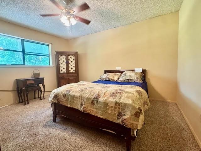 23319 Penninsula Pt, Frankston, TX 75763 - bedroom with carpet, a textured ceiling, and ceiling fan