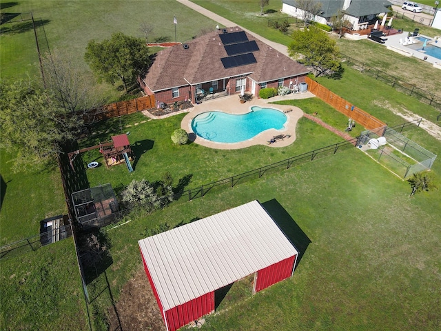 view of swimming pool with a fenced backyard, a fenced in pool, and a patio