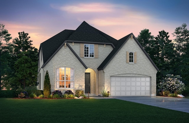 1909 Paxton Pass, Mckinney, TX 75071 - french provincial home with a garage, a yard, roof with shingles, driveway, and brick siding