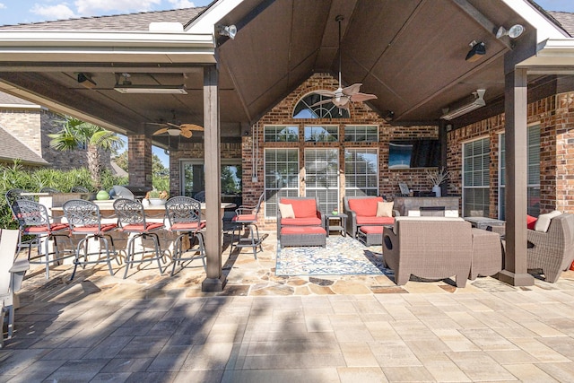 view of patio / terrace with an outdoor hangout area and a ceiling fan