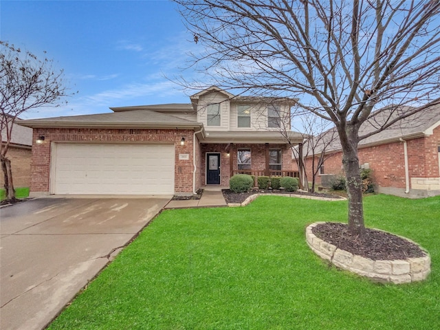 1825 Heron Dr, Aubrey, TX 76227 - view of front of house featuring brick siding, driveway, a garage, and a front yard