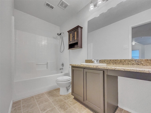1825 Heron Dr, Aubrey, TX 76227 - bathroom with toilet, washtub / shower combination, vanity, and tile patterned flooring