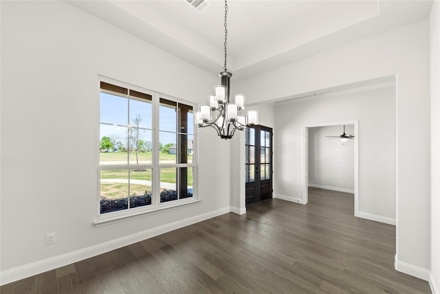325 Waterview, Gunter, TX 75058 - unfurnished dining area featuring baseboards, a notable chandelier, dark wood-style floors, and french doors
