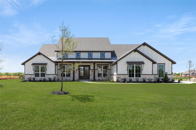 325 Waterview, Gunter, TX 75058 - back of house featuring board and batten siding, a standing seam roof, french doors, and stone siding