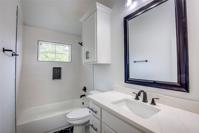 full bath featuring shower / bath combination, vanity, and toilet