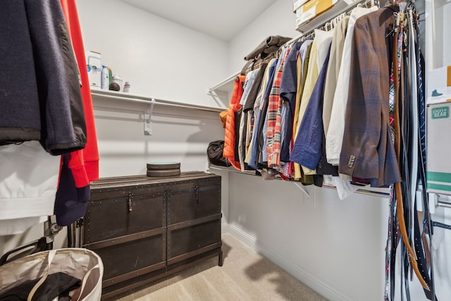 spacious closet featuring light carpet