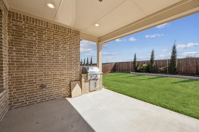 view of patio / terrace with a fenced backyard, a grill, and area for grilling