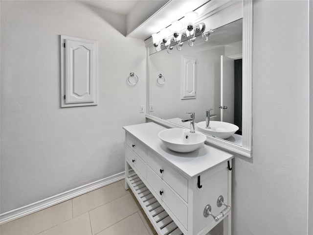 bathroom featuring vanity, baseboards, and tile patterned floors