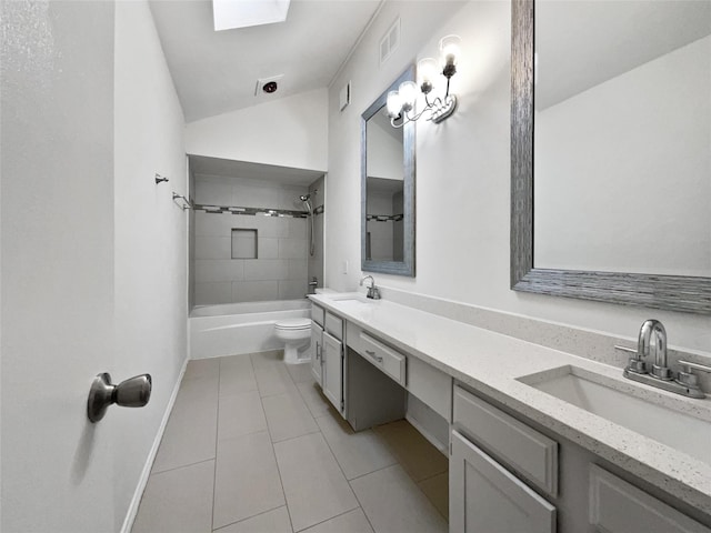 full bathroom featuring double vanity, shower / bathing tub combination, a sink, and toilet