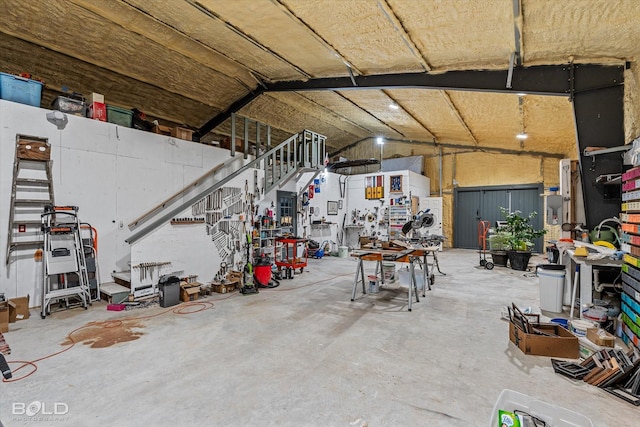 garage featuring a workshop area