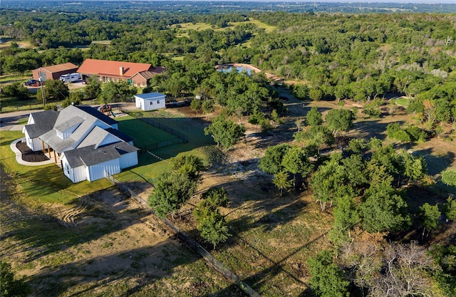 aerial view featuring a forest view