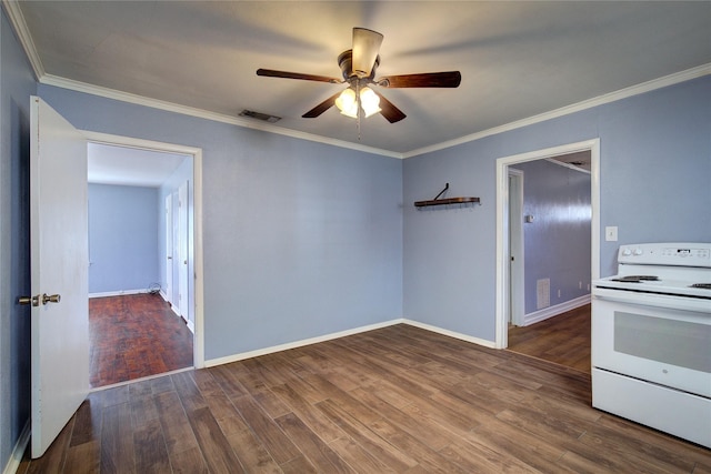 interior space featuring crown molding, visible vents, and dark wood-type flooring