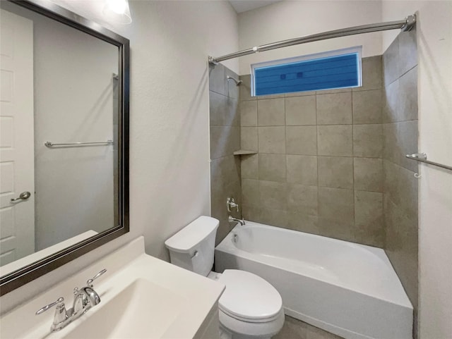 full bath with shower / washtub combination, vanity, and toilet