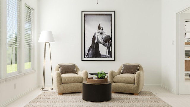 living area with plenty of natural light and baseboards