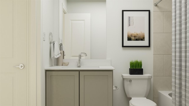 full bathroom featuring shower / tub combo, vanity, and toilet