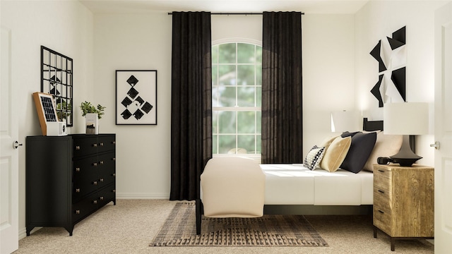 carpeted bedroom featuring baseboards