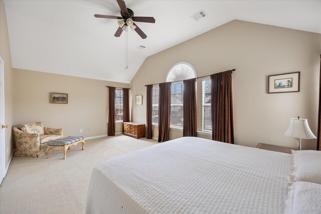 619 Loch View Ct, Rockwall, TX 75087 - bedroom featuring light carpet, lofted ceiling, and a ceiling fan