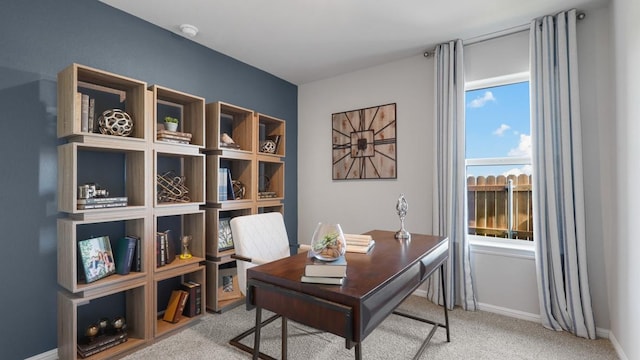 home office with carpet and baseboards