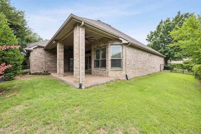 814 Barton Springs Dr, Fairview, TX 75069 - rear view of house with ceiling fan, a patio, and brick siding