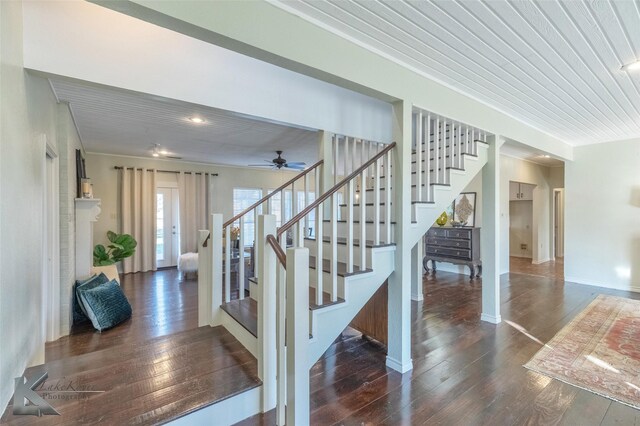 1198 Iberis Rd S Unit B, Tuscola, TX 79562 - dining area with recessed lighting, stairway, wood finished floors, visible vents, and a ceiling fan