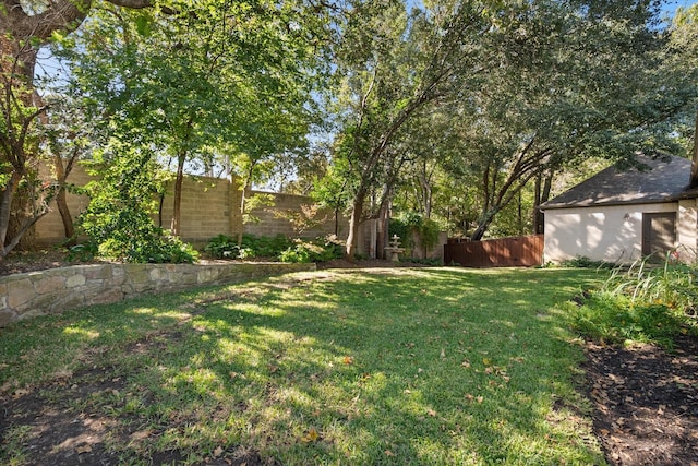 view of yard with a fenced backyard