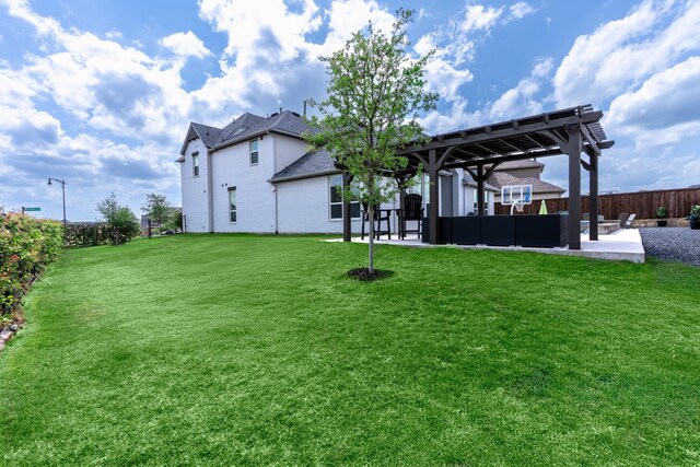 view of patio featuring a pergola, outdoor lounge area, and fence