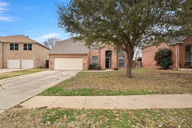 view of front of home featuring concrete driveway, brick siding, roof with shingles, and an attached garage