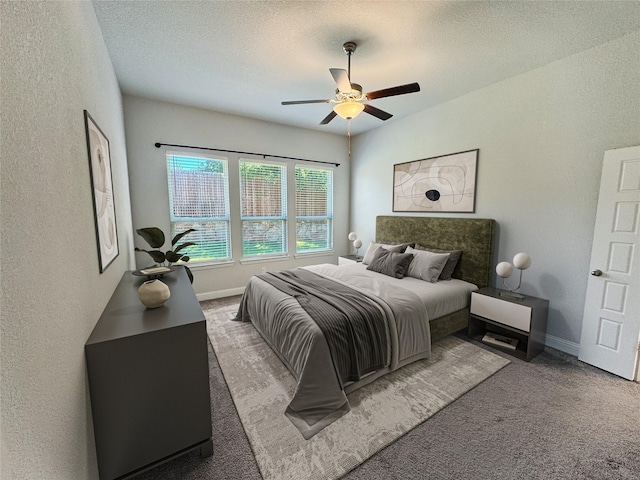 1433 Eagle Nest Dr, Pelican Bay, TX 76020 - bedroom with carpet floors, a textured wall, ceiling fan, a textured ceiling, and baseboards