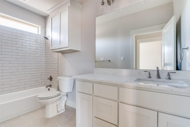 bathroom with tile patterned floors, vanity, toilet, and shower / bathtub combination