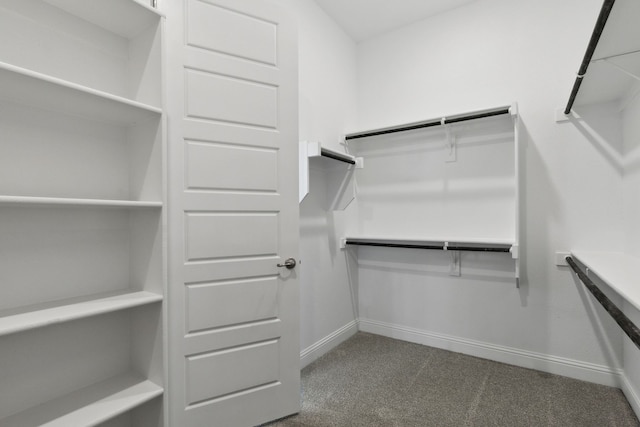 walk in closet with dark carpet