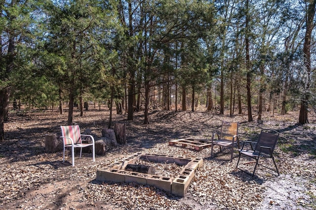 view of yard with a fire pit