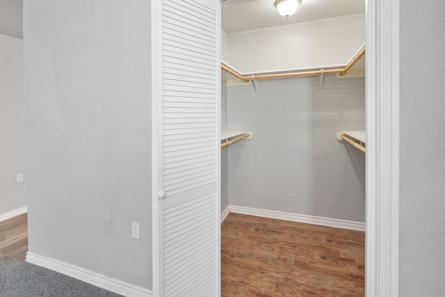 walk in closet featuring wood finished floors