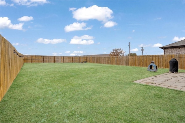 view of yard with a patio area and a fenced backyard