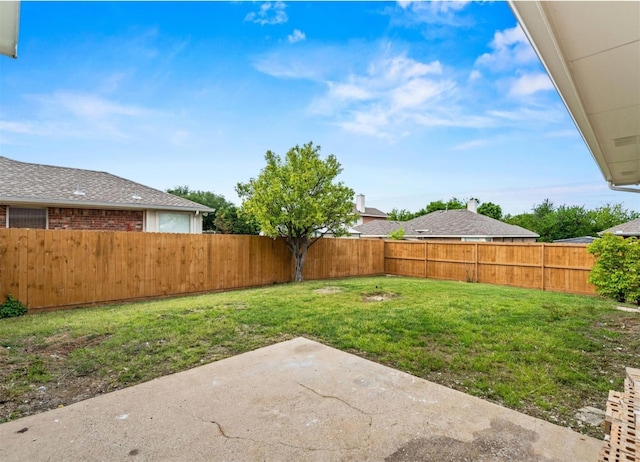 view of yard featuring a patio area and a fenced backyard