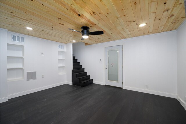 interior space featuring baseboards, stairway, visible vents, and built in features